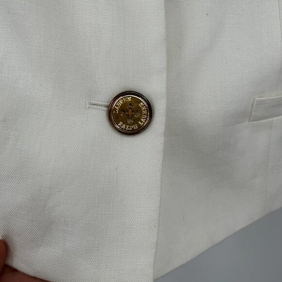 LAUREN RALPH LAUREN White 100% Linen Half Sleeve Cropped Blazer Jacket Size 8 - Picture 4 of 8